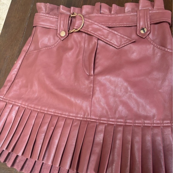 ZARA PLEATED FAUX LEATHER RUFFLE HIGH WAISTED COWBOY BROWN WESTERN SKIRT SZ S - Picture 10 of 11